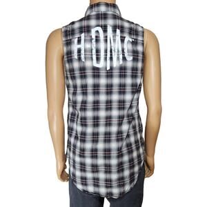 HARLEY DAVIDSON HDMC Black Grey White Plaid Shirt 96246-18VW Size Medium EUC